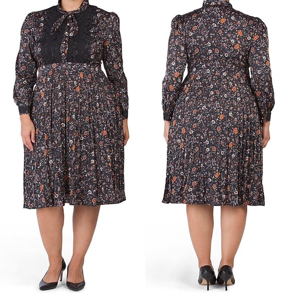 Dalia Macphee | Dresses | Nwtdalia Macphee Dark Floral Long Sleeve Midi ...